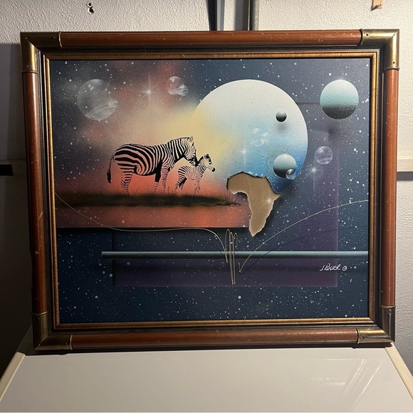 Original Signed J. Kugler Painting Abstract Illusionist Out of Africa (Zebra)